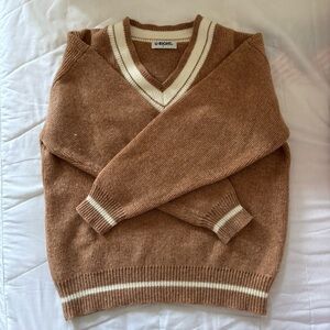 Brown Cozy Oversized V-Neck Grandpa Cottagecore Knit Sweater